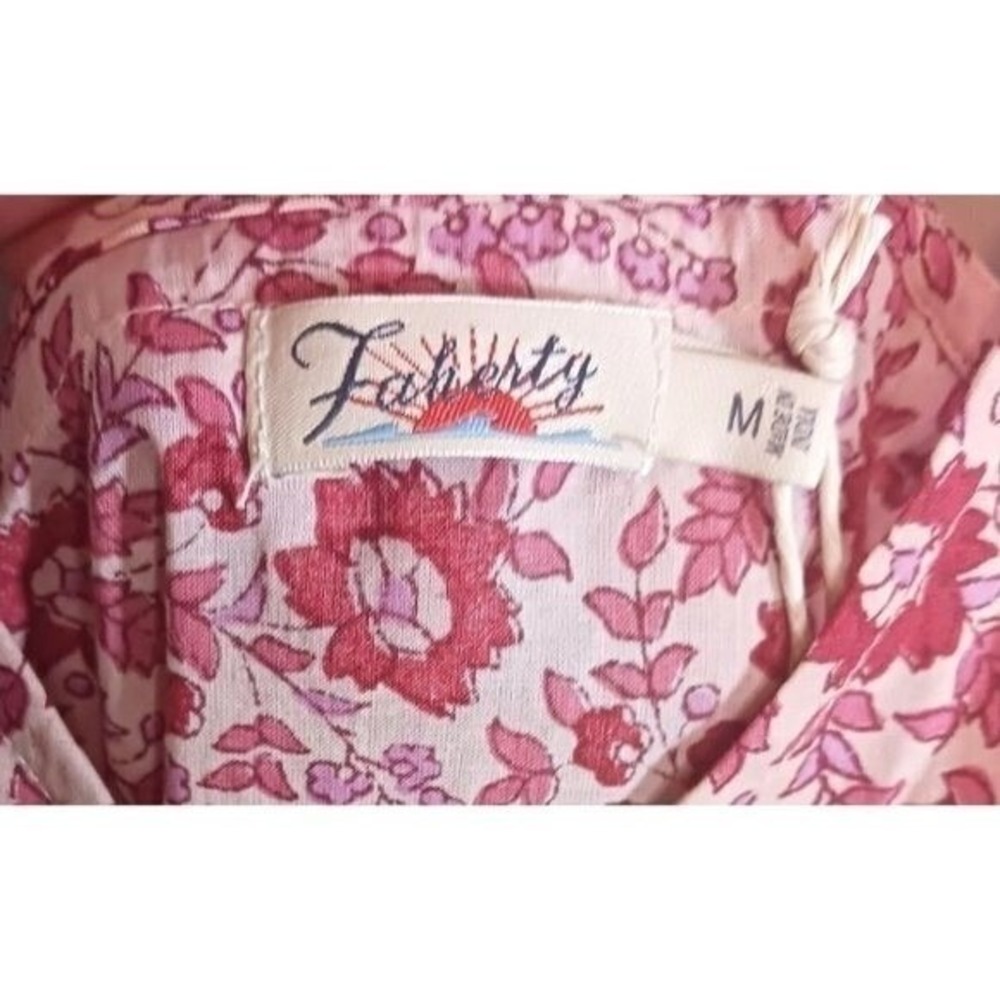 Faherty Organic Cotton Maxi Dress M Floral Block Print Flutter Sleeve NWT - Picture 3 of 5